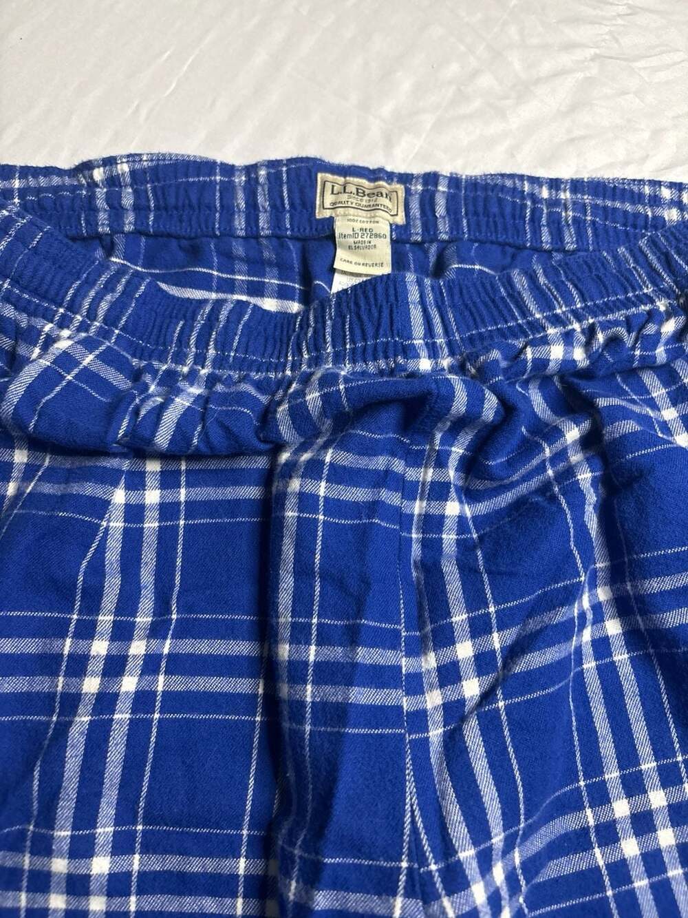 L.L.Bean Scotch Plaid Flannel Pajama Pants Blue White Plaid Size L-REG